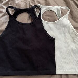 Women's Black and spearmint green Ribbed Tank Tops